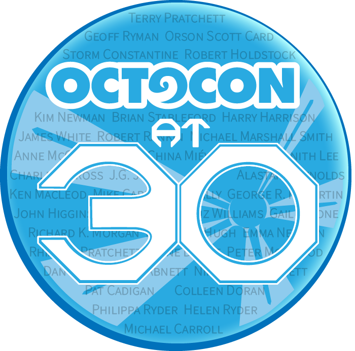 Octocon at 30 logo including Guest of Honour names