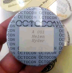1990 - the very first Octocon badge, issued to chair Helen Ryder